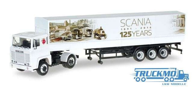 Herpa 125 Jahre Scania LKW Modell Scania 141 Planen-Sattelzug 306430