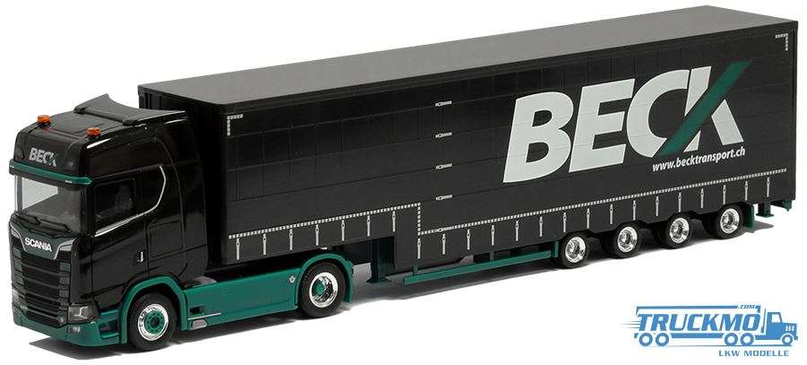 Herpa Beck Transporte AG Scania CS20HD V8 Meusburger Jumbo curtain tarpaulin trailer 5105