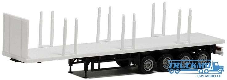 Herpa stake plateau trailer 4 axle (white, Chassis black) 671626