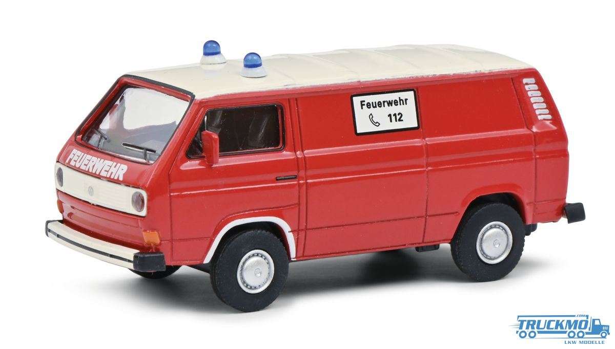 Schuco fire department Volkswagen T3 panel van red white 452027900