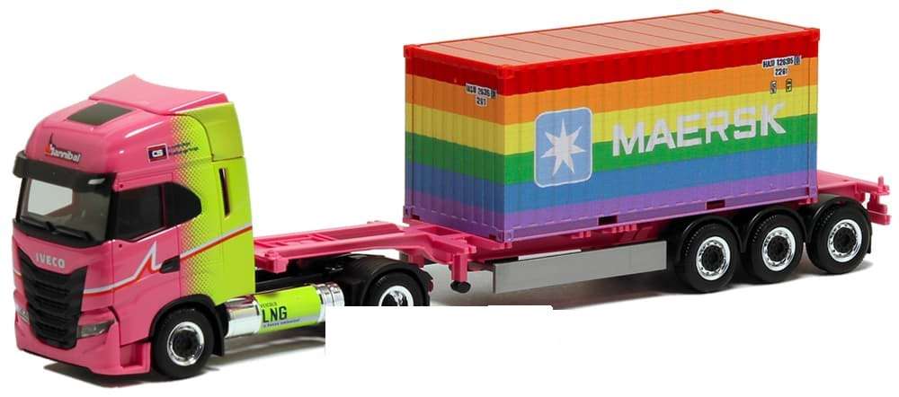 Herpa Hannibal Iveco S-Way svsp. LNG mit 20ft. Container Maersk Rainbow 401971