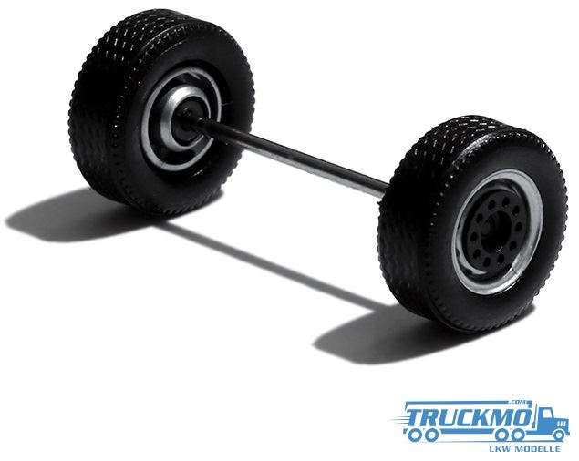Herpa wheel set 2 pieces silver black, MEDI wide tires front axle and semi-trailer axle 690151H