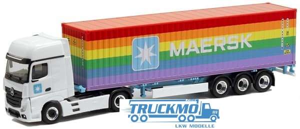 Herpa Maersk Rainbow Mercedes Benz Actros GigaSpace 40ft HighCube Containerauflieger 5184