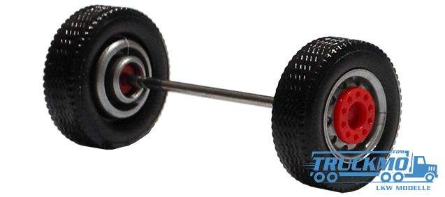 Herpa Wheelset 2 parts silver red, wide tires, front axle and trailer axle 690152d