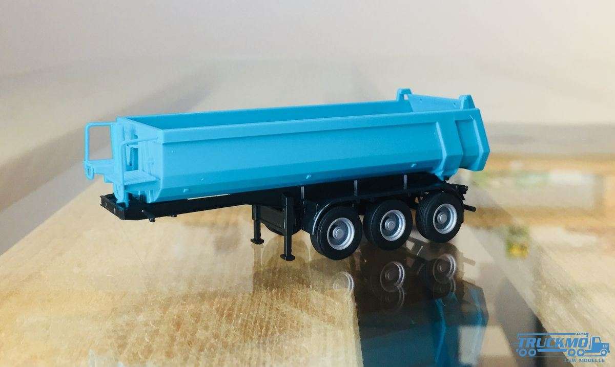 AWM Carnehl tipper trough trailer 3axle Mulde turquoise, Chassis black 670154