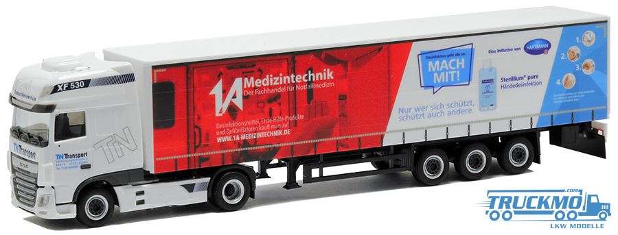 Herpa TN Transport &quot;1 A medical technology&quot; DAF XF SSC Euro 6c curtain tarpaulin trailer 5101