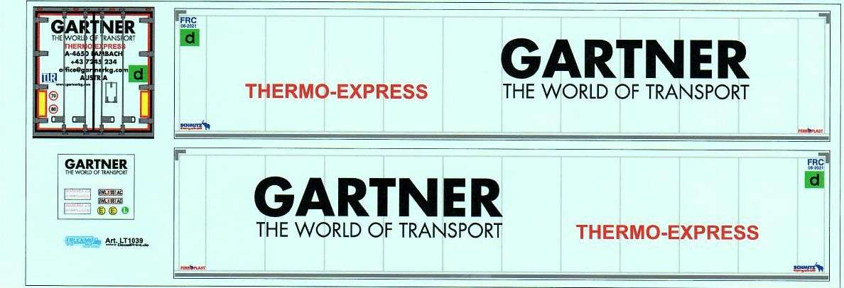Decals Gartner &quot;The World of Transport&quot; MAN TGX XXL Kühlauflieger 1/87