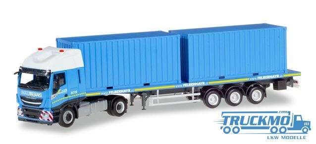 Herpa Felbermayr Iveco Stralis XP flatbed semitrailer with 2 × 20 ft. Container 310093
