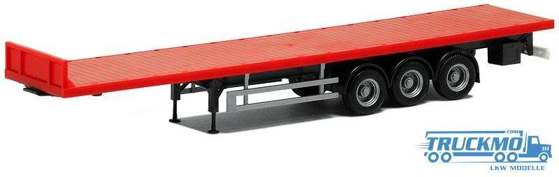 Herpa flatbed trailer with front plate short 3axle red chassis anthracite 671643