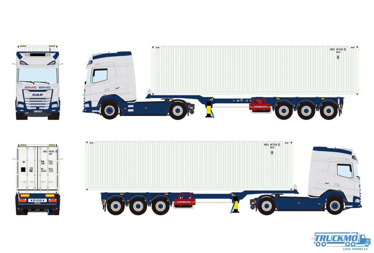 WSI Bernard et Bernard DAF XG+ 4x2 Flex Container Semitrailer 3axle + 40ft Container 01-4372