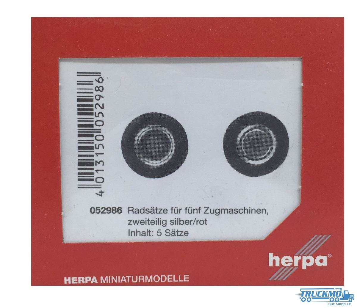 Herpa Medi Radsätze für Zugmaschinen, silber/rot (Inhalt: 5 Stück)