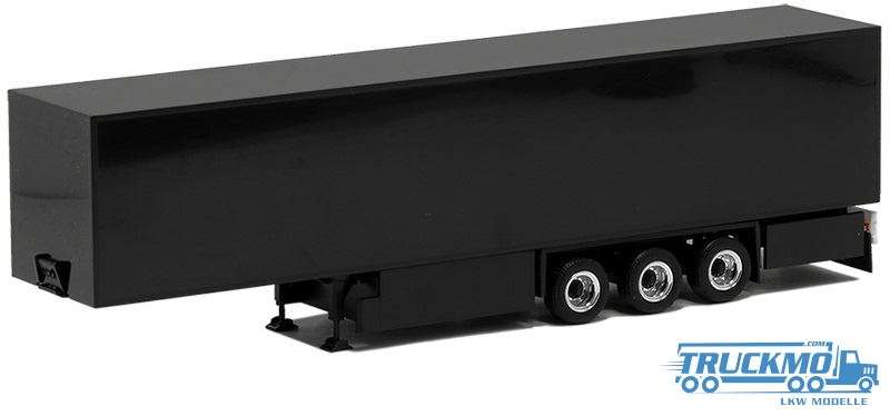 Herpa Medi Euro boxtrailer Schmitz 3 axle black with pallet box rims chrome black 630129