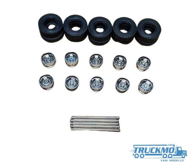 Tekno Parts tires, rims and axles chrome 10 pieces 81625