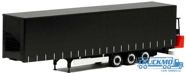 Herpa curtainside trailer 3axle with lorry forklift (black, rims chrom/black) 640419