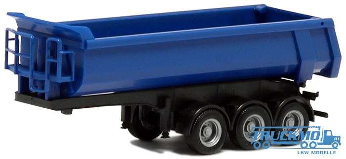 Herpa round tipper trailer 3axle trough blue, Chassis black 670162