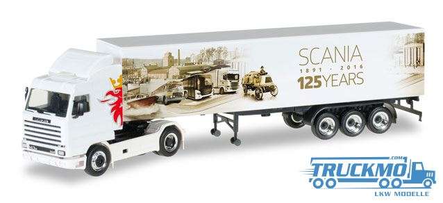 Herpa 125 Jahre Scania LKW Modell Scania 143 SL Koffer-Sattelzug 306447