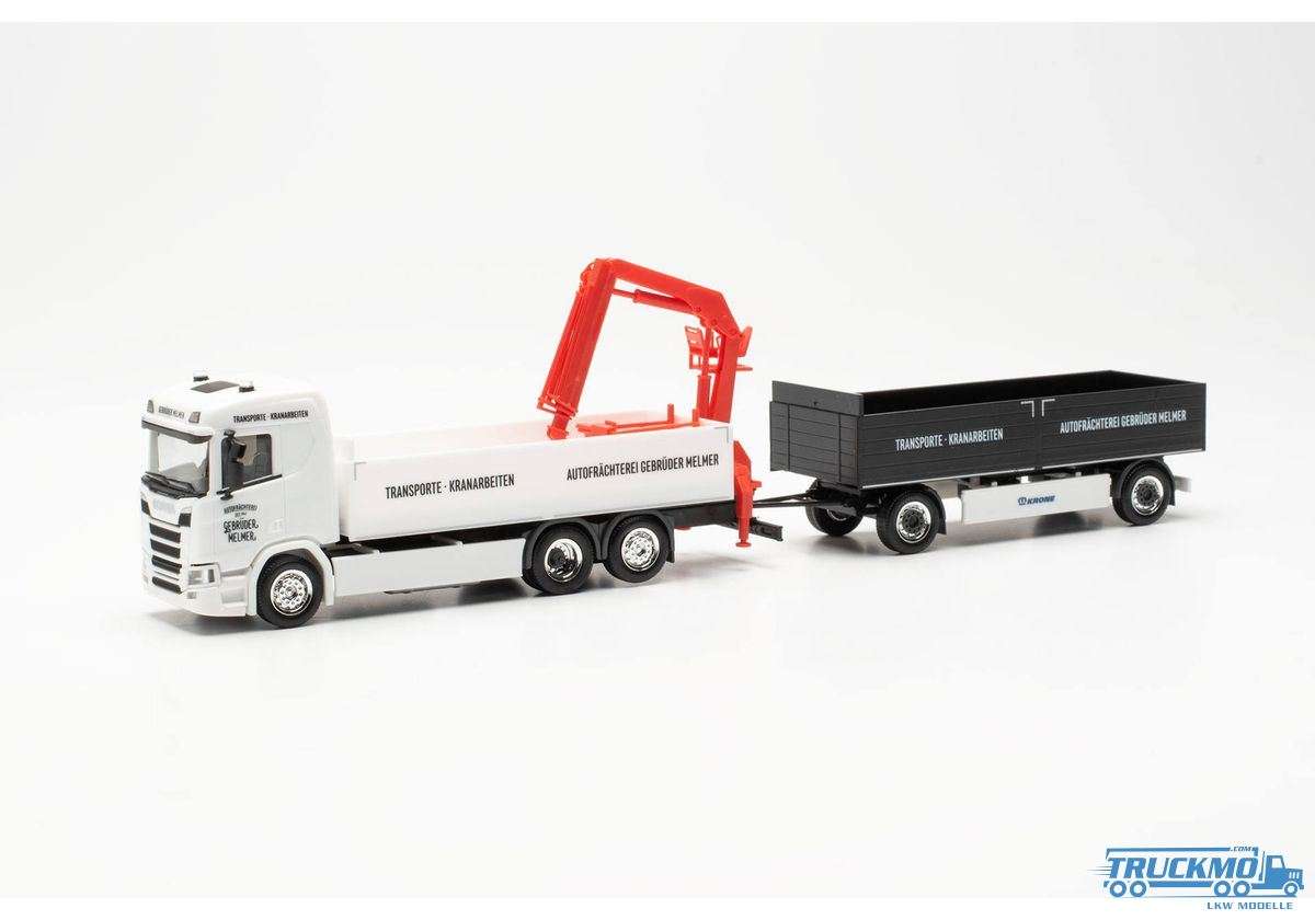 Herpa Gebrüder Melmer Scania CR20ND Flatbed Truck-Trailer + Loading Crane 315999