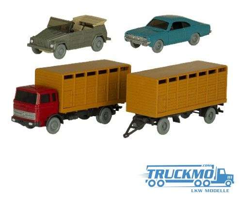 Wiking Set 89 Mercedes Benz Cattle Transporter Trailer + Opel Commodore Coupe + Volkswagen 181 241265