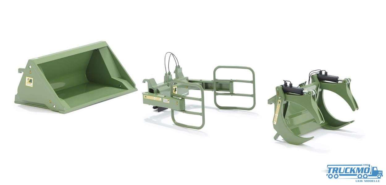 Wiking Frontlader Werkzeuge Set A Bressel &amp; Lade grün 077383