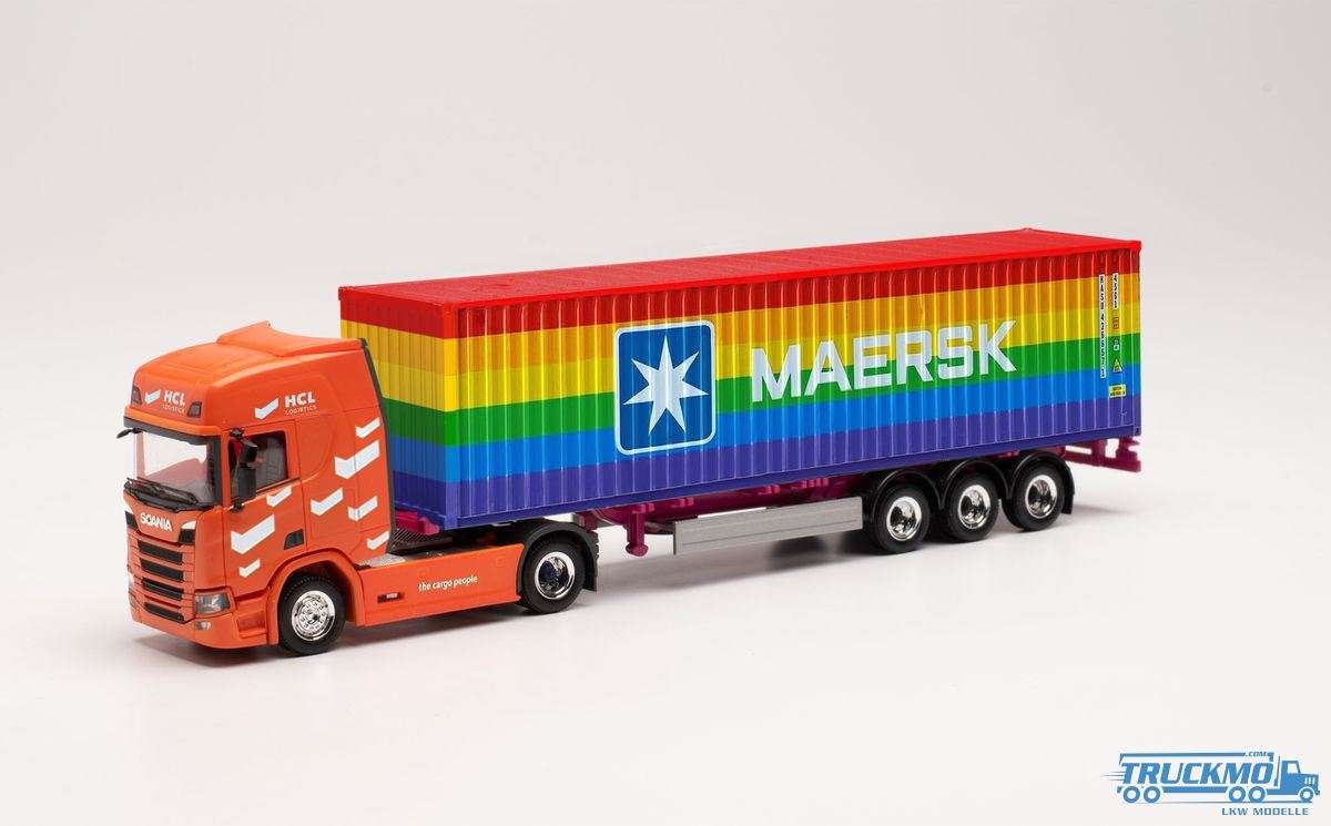 Herpa HCL Logistics Scania CR20HD container semitrailer 40ft Maersk Rainbow Container 314695