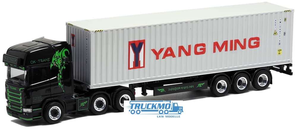 Herpa OK Trans Scania Topline Containerauflieger + 40ft Yang Ming HighCube Container 5174
