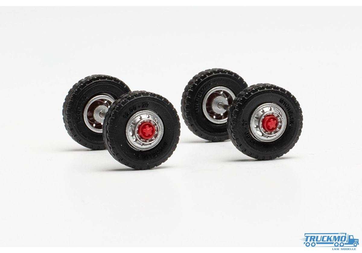 Modellbau Schwarz Radsatz Straßenreifen 12.00 x 20 mit Stahlfelge und Trittkranz für Vorderachse Sca
