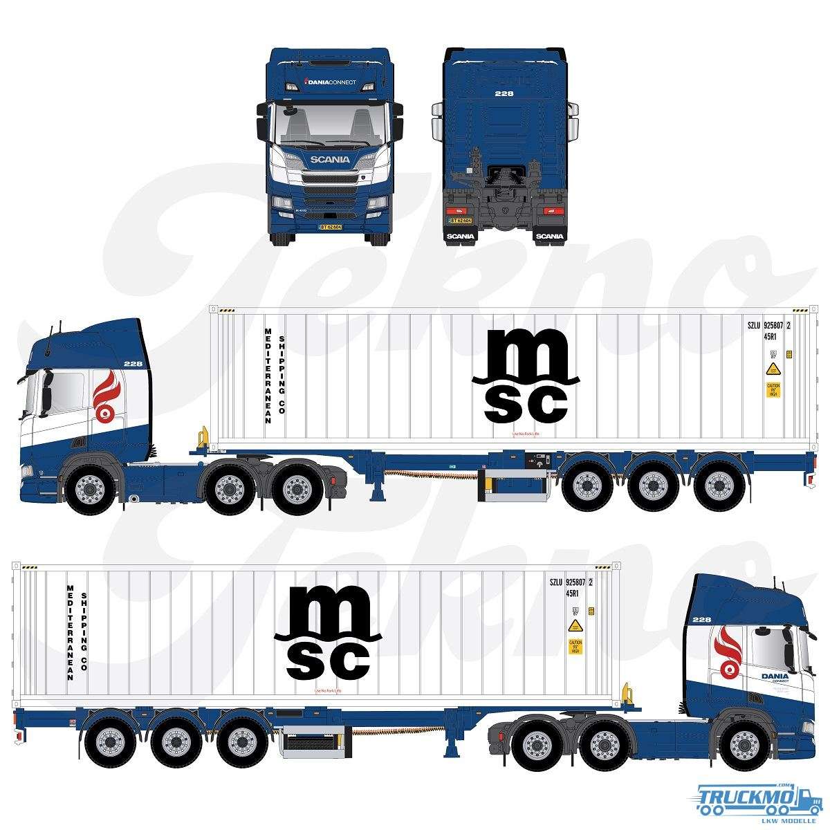Tekno Dania Connect Scania Next Gen R-Serie Highline 40ft container semitrailer 86829