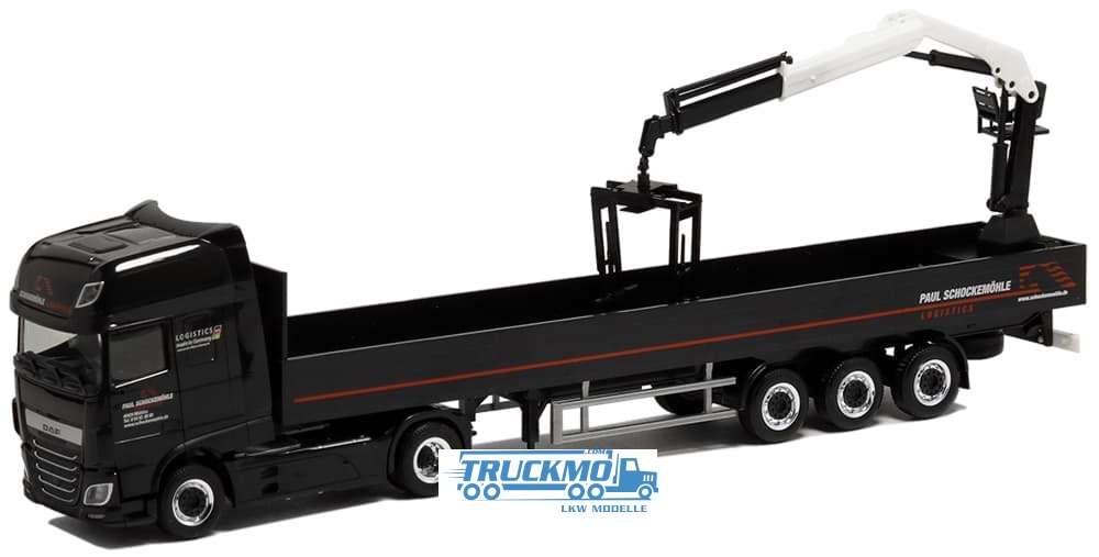 Herpa Schockenmöhle Spedition DAF XF 106 Euro 6 platform trailer + loading crane 5180