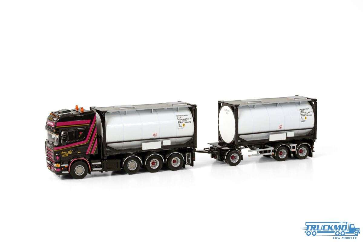 WSI Joke Vlot Transport Scania R4 Topline 8x2 Liftachse Containerhängerzug + 2x 20ft Tankcontainer 0