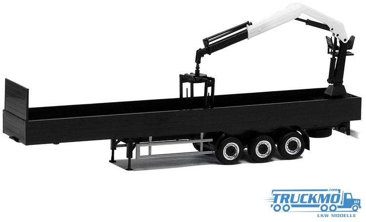 Herpa Medi Euro plateau trailer with loading crane plateau and Chassis black rims silver black 671405