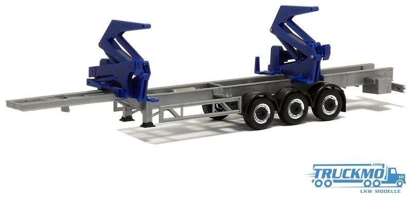 Herpa Hammar container side loader trailer 3 axles silver blue 480425