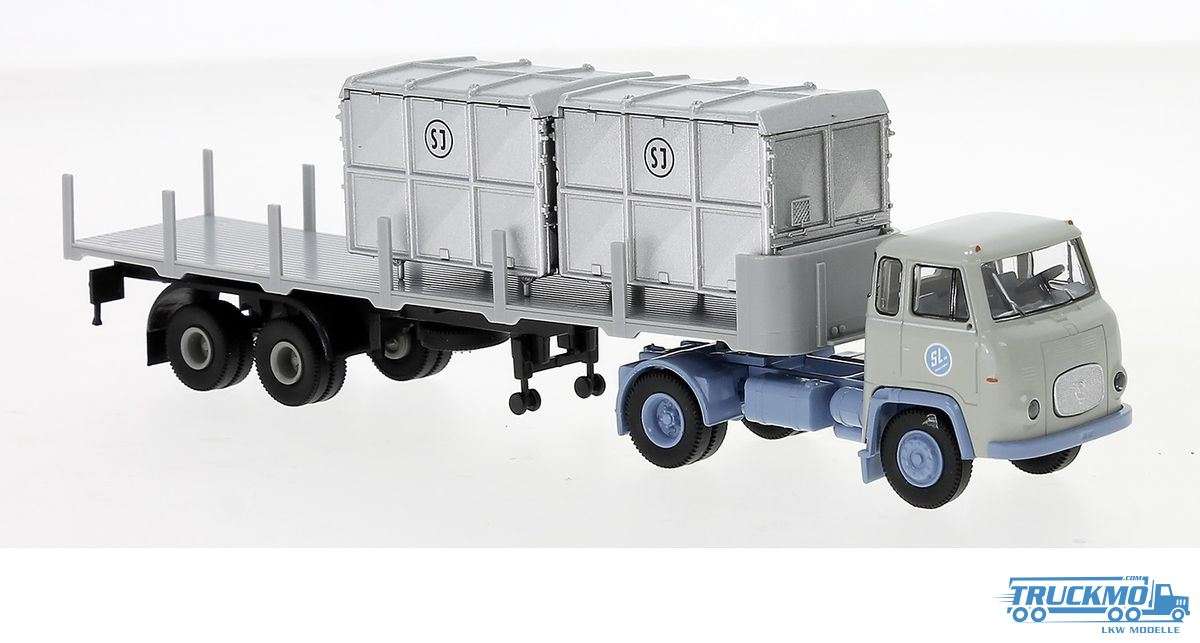 Brekina Slab Scania LB 76 stake trailer container 85174